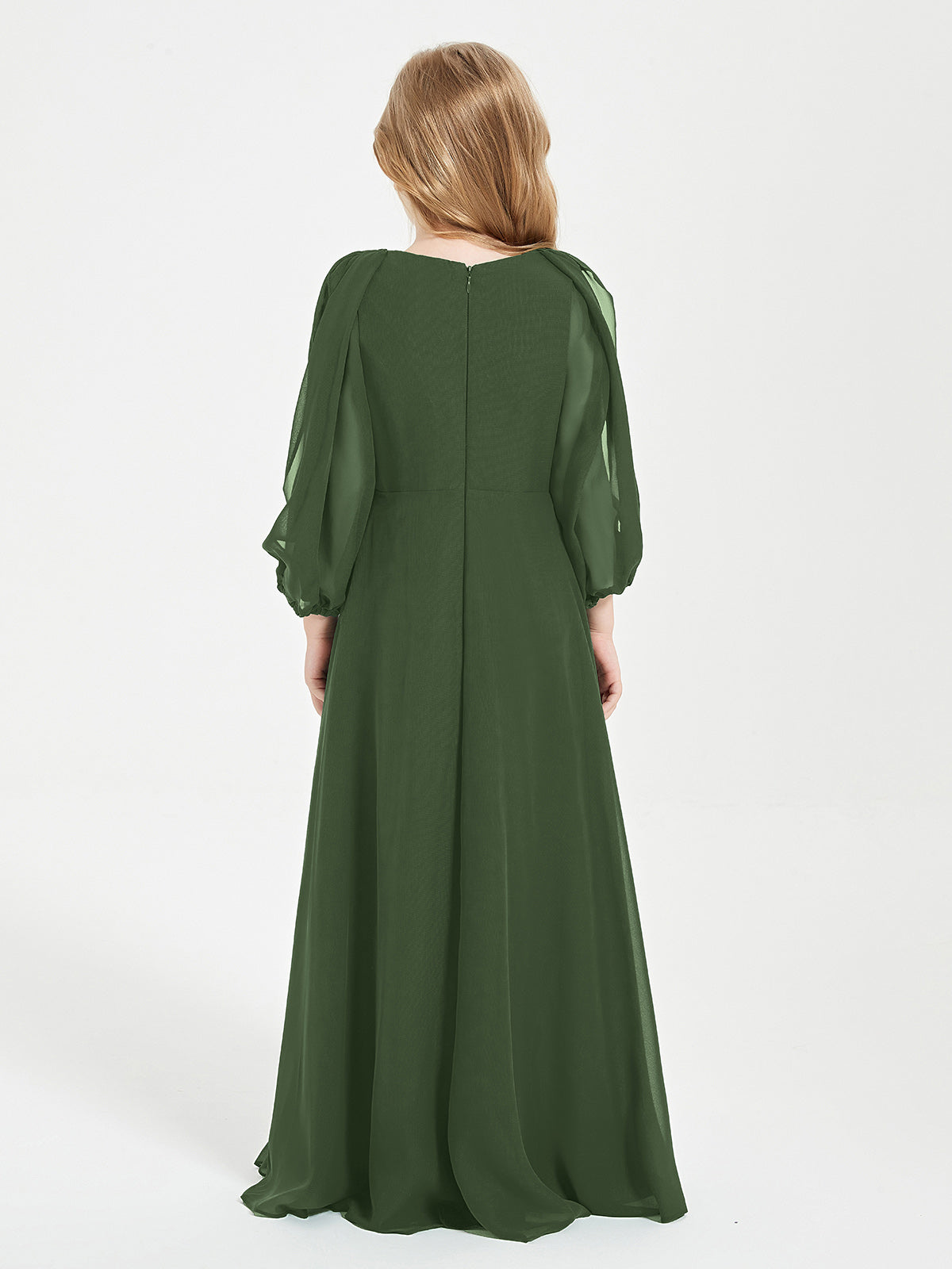 Modest Long Sleeved Junior Bridesmaid Gowns Olive Green